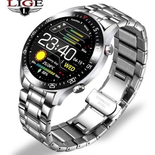 LIGE Smart Watch Men smartwatch LED Full Touch Screen For Android iOS Heart Rate Blood Pressure Monitor Waterproof Fitness Watch
