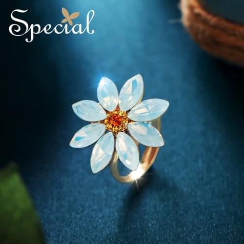 Special Lovely Flower Rings Cartoon Adjustable Rings Trendy Opal Party Rings Jewelry Gifts for Women S1801R