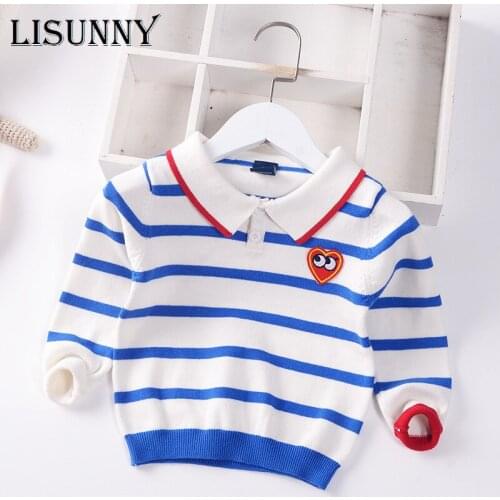 Boys Sweater Children Knitted Pullover Clothes 2021 Autumn Boy Baby Child Cotton Striped Infant Baby Sweaters Turn-down Collar
