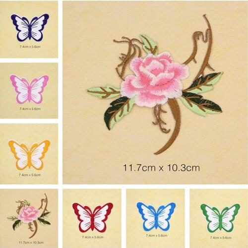 Flower Butterfly Patches Cap Shoe Iron On Embroidered Appliques DIY Apparel Accessories Patch For Clothing Fabric Badges BU71