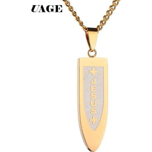 UAGE Gold Christian Stainless Steel Pendant Necklace for Men Fashion Jewelry Crucifix Jesus Cross pendant Chain Necklaces