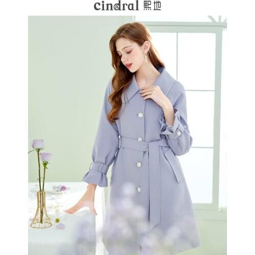 2021 Spring and Autumn Fashion Womens Blue Windbreaker Coat Womens Niche Design Baby Collar Age Reduction Fashion