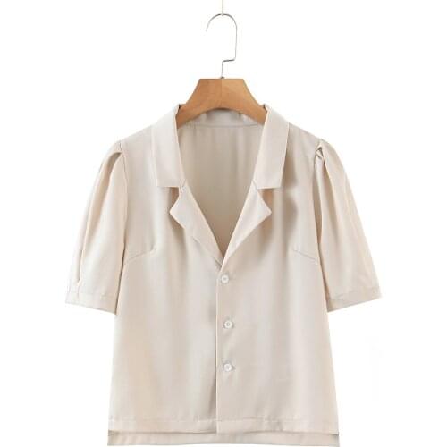 JC·KILIG Suit Collar Short Sleeve Shirt Women Thin Retro Summer 2021 New Design Sense Small French Short Top L9588