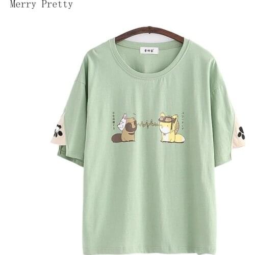 Harajuku Funny Graphic Dog Print Casual T-Shirts Women 2021 Summer Korean Fashion Short Sleeve O-neck Ladeis Cotton Tops