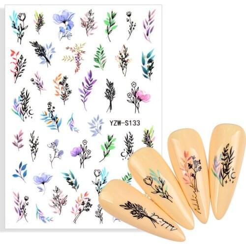 1 Sheet Nail Sticker Geometric Black Leaf Flower Nail Art Decal Manicure Decorations For Nails