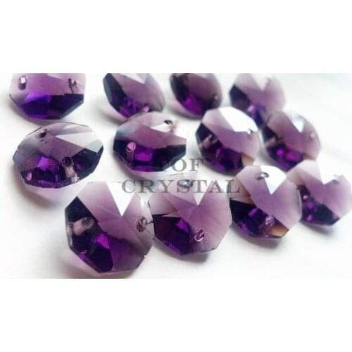100pcs 14MM Voilet Crystal Octagon Beads Loose Lamp Chandelier Part Cut Faceted Curtain Party Wedding Decor 1 Hole/2Holes