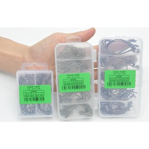 100pcs/Box Anzol Bass Barbed Carp Fishing Hooks Carbon Steel Wide Crank Offset Fishhook For Soft Worm Lure 6#-5/0# Fishing Hook