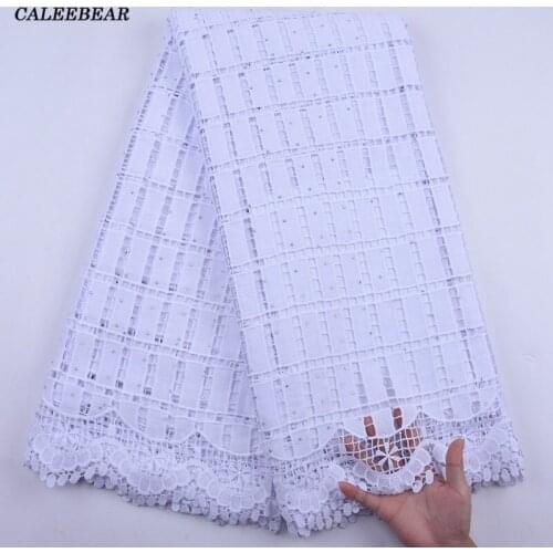 2020 Latest African Guipure Cord Lace Pure White Bridal Nigerian Water Soluble Cord Lace Fabric With Stone For Party Dress S2066