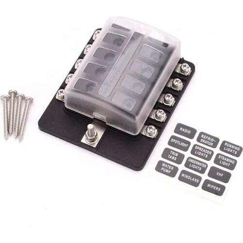10 Circuit LED Fuse Block Blade Fuse Box with screw terminal block single plastic bag for Car Boat Marine Trike