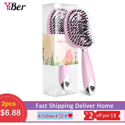 Brosse Cheveux Femme Hair Brush Scalp Massage Comb Anti Klit Detangler Detangling Hair Brush Bristle Nylon 2pcs