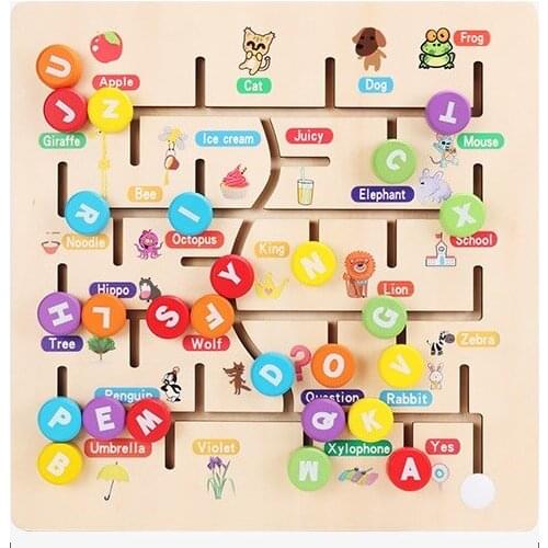Wooden Toys for Children Digital and Alphabet Maze Puzzle Box Intellectual Cognitive Early Education Toy