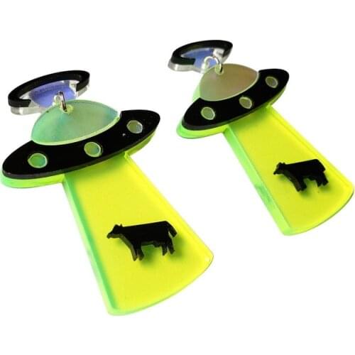 Long Fluorescent UFO Earrings Big Acrylic Women Stud Earrings Night Club Fashion Jewelry