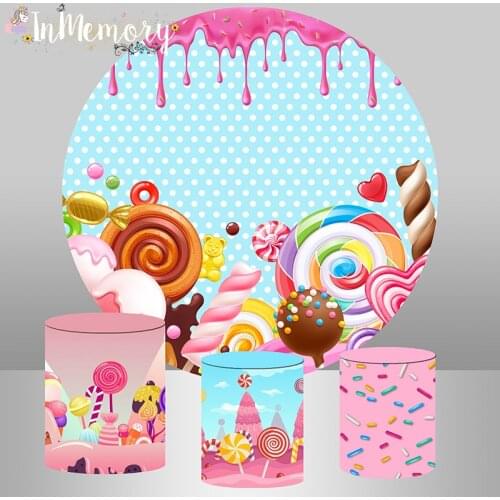 Donut Candy Round Circle Backdrop Photo Studio Girls Birthday Party Photography Background Dessert Table Banner Cylinder Covers
