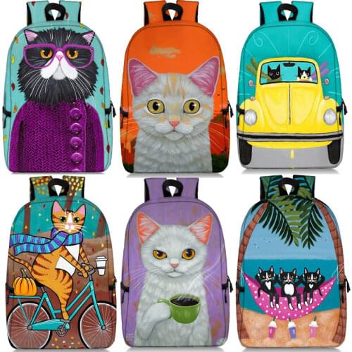 3D Cat Drinks Coffee Dog Print School Bag For Teenager Boys Girls Canvas High-capacity Daily Women Travel Bookbags Gift
