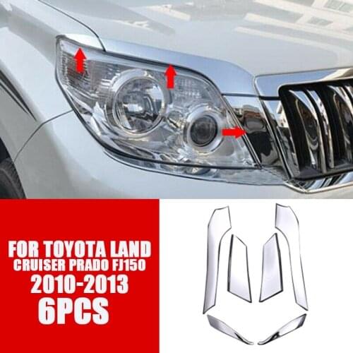 Chrome Headlight Eyebrow Trim Cover for Toyota Land Cruiser Prado FJ150 2010-13 Decorative Strips for Car Lights Car Accessories