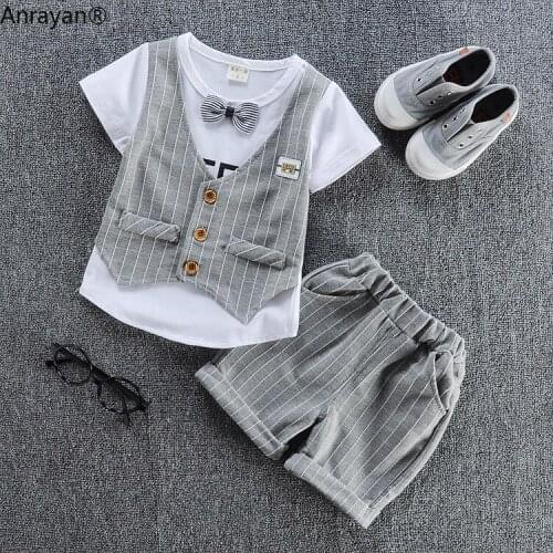 2020 Children Baby Boys Cotton Clothes Infant Outfits Kid Gentleman Bowknot T-Shirt 2pcs/Set Toddler KIDS Clothing Suit Sets