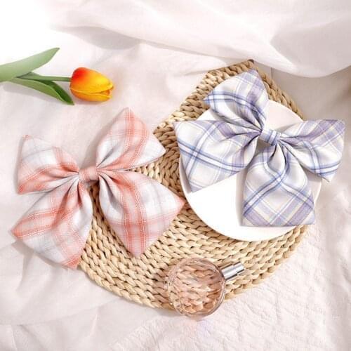 Korea Striped Lattice Bow Ties Hair Clips Satin Two Layer Butterfly Bow Hairpin Girl Hair Accessories for Women Bowknot Hairpins