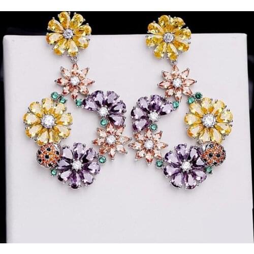 Red Trees Brand Multicolor AAA Cubic Zirconia Flower Earrings 2018 New Wedding Earrings For Brides With 925 Silver Needle