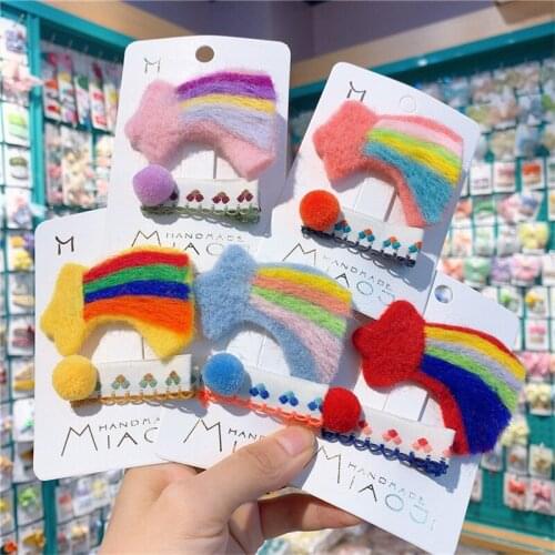 Korean Style New Girls Felt Colorful Hairpin Baby Embroidered Hair Ball Hair Clip Headdress for Women Fashion Hair Accessories