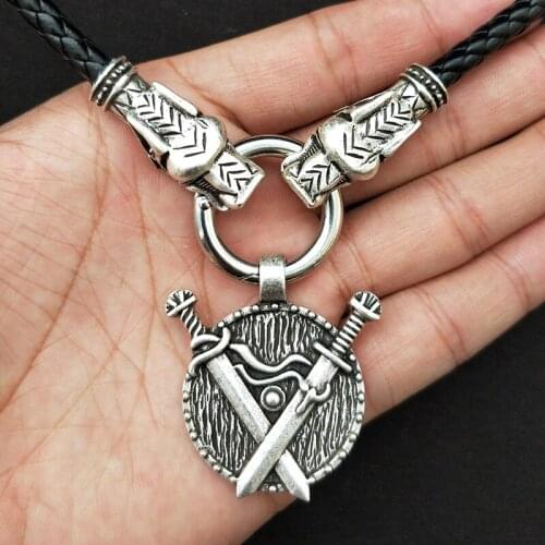 Mens Jewelry Samurai Chain Necklace Viking Retro Medieval Sword Dragon Head Jewelry Pendant Mens Necklace
