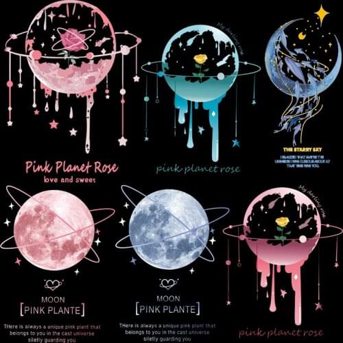 Moon Space Iron-on Transfers For Clothing Stripes Heat-sensitive Patches Transfer Fusible Clothing Stickers On Women Dress Decro