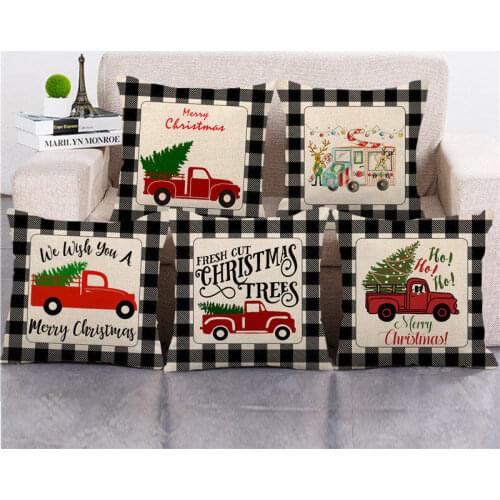 Wholesale pillowcase Black Plaid and Christmas tree pillow cover linen/cotton sofa cushion cover decorative pillows