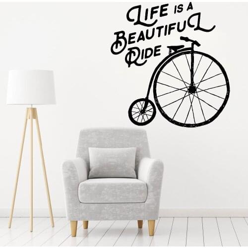 New Brand Unique Design Quotes Wall Sticker With Rider Art Vinyl Text Life Is A Beautiful Ride Murals Bedroom Home Decor LC338