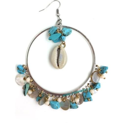 Wholesale handmade Ethnic jewellery vintage dangle pendant earrings with sell and stone summer style nickel free earrings