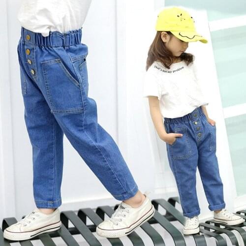 2020 Autumn Summer Girls Stretch Jeans Childrens Korean-Style High Waist Cotton Pants Kids Casual Denim Trousers 2-10t