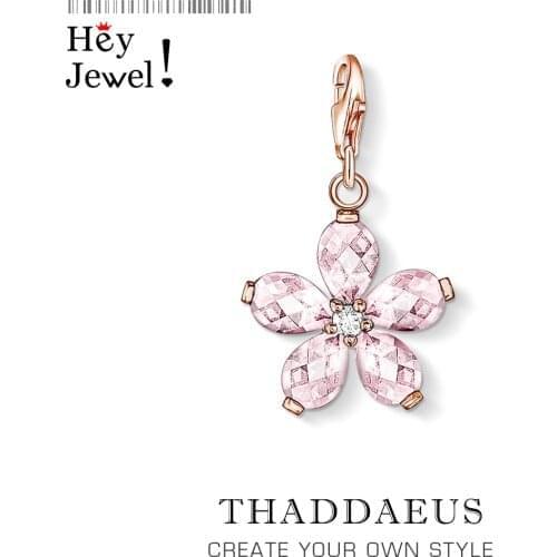 925 Sterling Silver Pink Flower Pendant Charm Trendy Women Girls Fashion Jewelry Fit Bracelet Chain Romantic Lucky Jewelry Gift