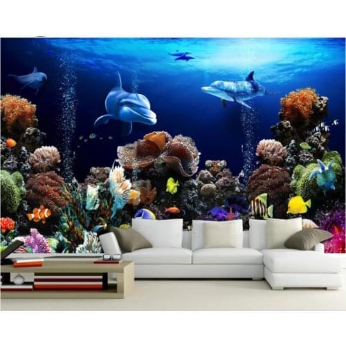 Custom photo wallpaper for walls 3 d murals New mediterranean sea Underwater World Dolphin living room TV Background Wall papers