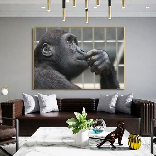 Modern Animals Posters and Prints Wall Art Canvas Painting Thinking Orangutan Pictures for Living Room Home Decor No Frame