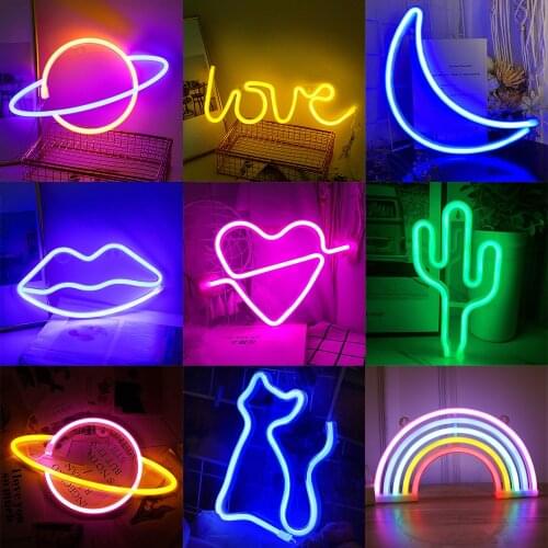 LED Neon Sign Light Christmas Decoration Moon Planet Neon Lamp Photography Prop Night Light Sign Wall Hanging Neon Lips Lights
