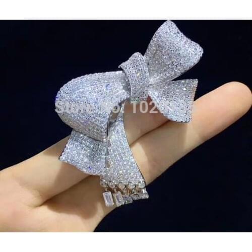 Wow! zircon bowknot silver brooch 64*47mm nature wholesale for xms gift