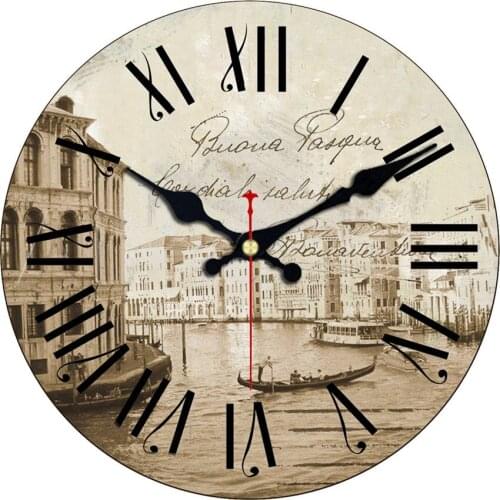 Venice Boat Wall Clock,Vintage Fashion Wall Clock,Wooden Cardboard Clock,Modern Home Decor Circle Single Face Stickers