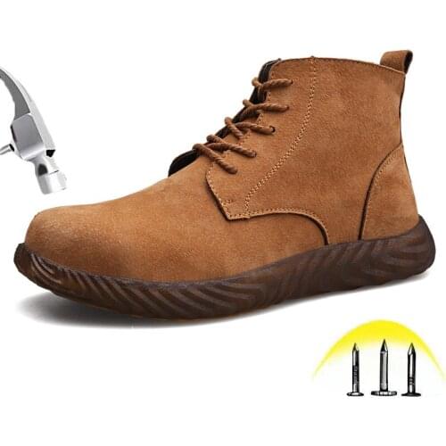 Steel Toe Safety Boots Mens Breathable Non-slip Casual Suede Leather Puncture Proof High tops Black Work Shoes for Construction