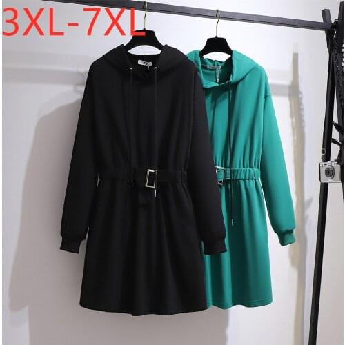 New Ladies Autumn Winter Plus Size Hoodie For Women Large Long Sleeve Loose Cotton Belt Black Sweatshirt Coat 4XL 5XL 6XL 7XL