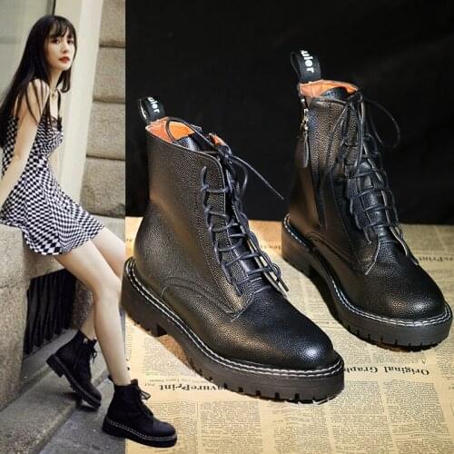 Womens Boots Autumn Leather Booties Shoes Luxury Designer Boots-women Round Toe Winter Footwear Low Heels booties