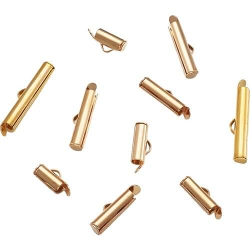 100pcs/set 10/13/16/20/25mm Golden Brass Slide On End Clasp Tube Sliders End Caps Connector Clasps Buckles for Beadwork Cylinder