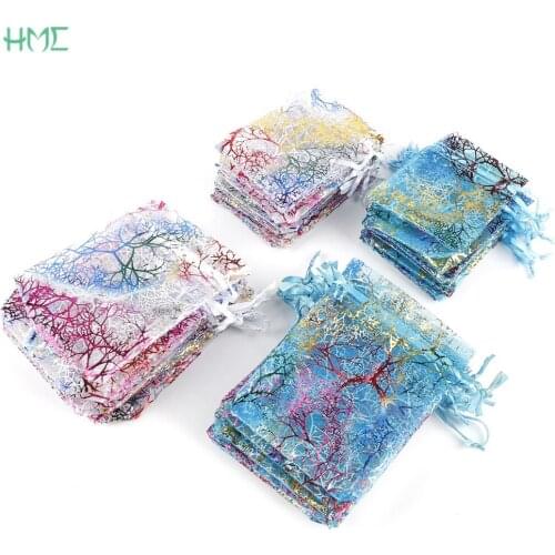 White Blue Drawstring Organza Jewelry Packaging Display Bags For DIY Wedding Party Gift Pouches 20pcs 7*9/9*12/10*15/13*8cm