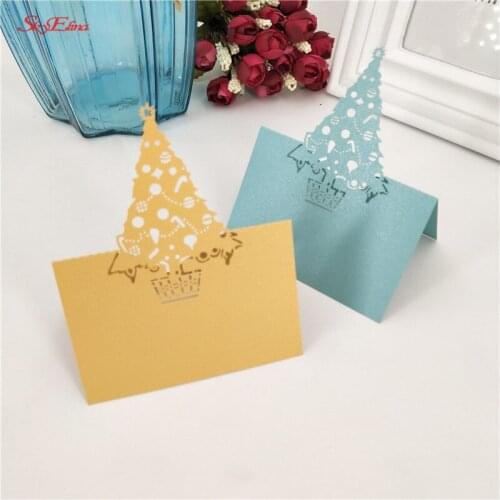 50pcs Christmas Tree Table Card Laser Cut Guest Business Card Wedding Party Christmas Invite Cards Supplies 6Z