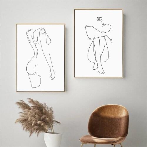 Abstract Women Body Line Drawing Wall Art Poster Naked Art Print Black And White Canvas Painting Modern Pictures Home Decor