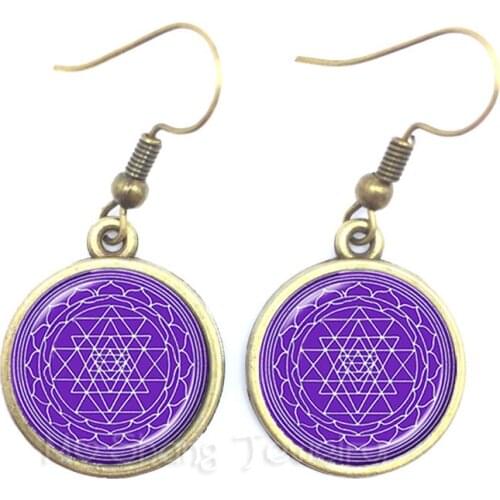 Buddhist Sri Yantra Earrings,Sri Yantra Mandala Drop Earrings Sacred Geometry Sri Yantra Jewelry,Buddhist Jewelry For Women