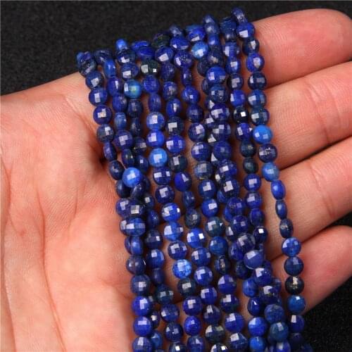 Natural Stone Beads Lapis Lazuli Round Coin Shape Faceted Loose Stone Beads For Jewelry Making DIY Bracelet Earrings 4mm 6mm