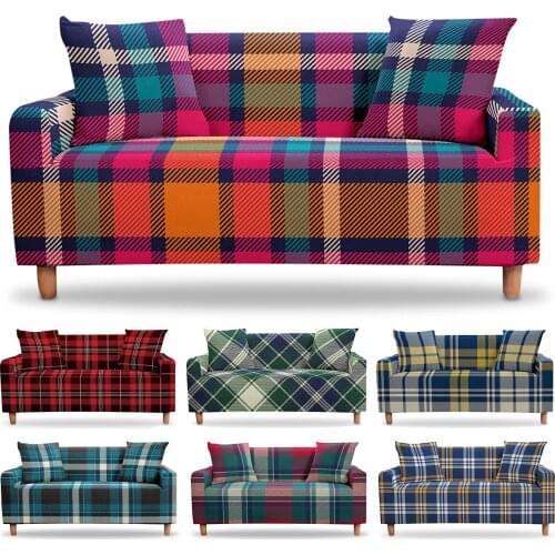 Square Lattice Printed L Shape Sofa Covers For Living Room Chair Protector Anti-dust Elastic Stretch Covers Corner Sofa Cover