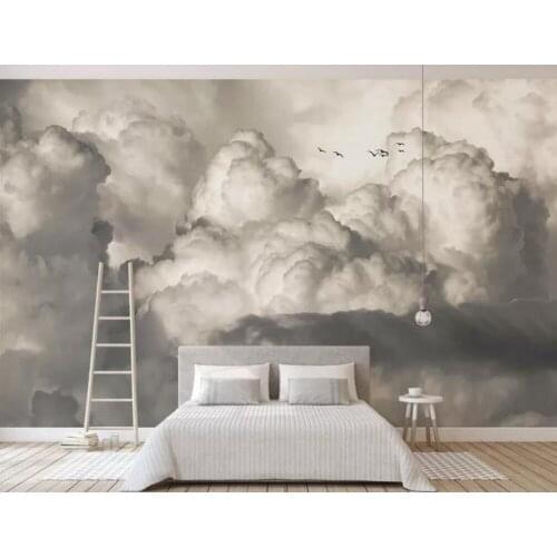 European hand painted retro retro white clouds birds background wall decoration wallpaper murals