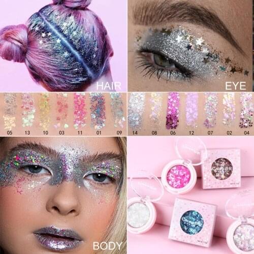 14 Colors Holographic Face Glitter Flash Drill Body Eye Face Sequin Face Glitter Makeup Cream Body Highlighter Festival Make Up