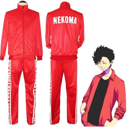 Haikyuu Nekoma High Jacket+Pants Cosplay Uniform Tetsurou Kuroo Kozume Kenma Costume Set Volleyball Team Red Sportswear Uniform