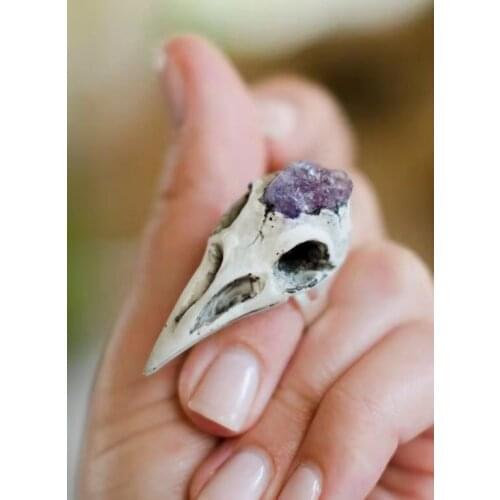 European and American fashionExquisite 925 Silver color Natural Gemstone Migratory bird Skull Ring Women Men Party Fine Jewelry