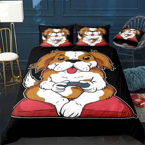 Gaming Dog Gamer Gift Duvet Cover Twin/Queen/King Size Luxury Comforter Bedding Set With Pillowcase Home Bed Decora Dropshipping